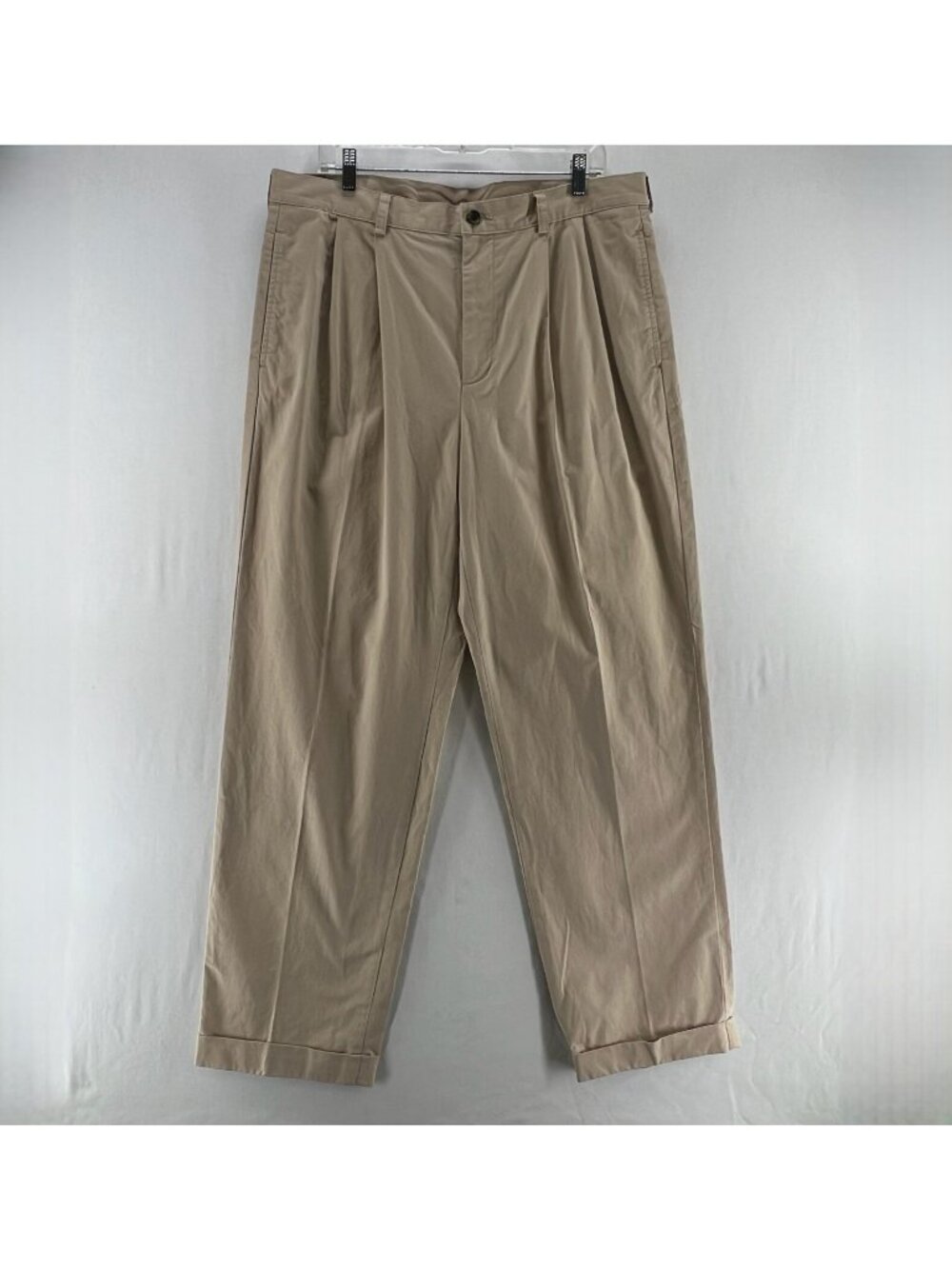 Brooks Brothers 346 Chino Pants Mens 36x32 Cotton Twill Pleated Cuffed Hem Beige - Picture 1 of 12